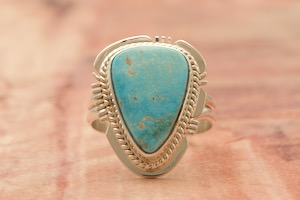 Genuine Kingman Turquoise Sterling Silver Native American Ring